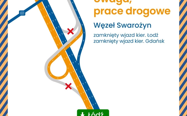 Tczew - W poniedziałek (15.12) częściowe zamknięcie węzła Swarożyn