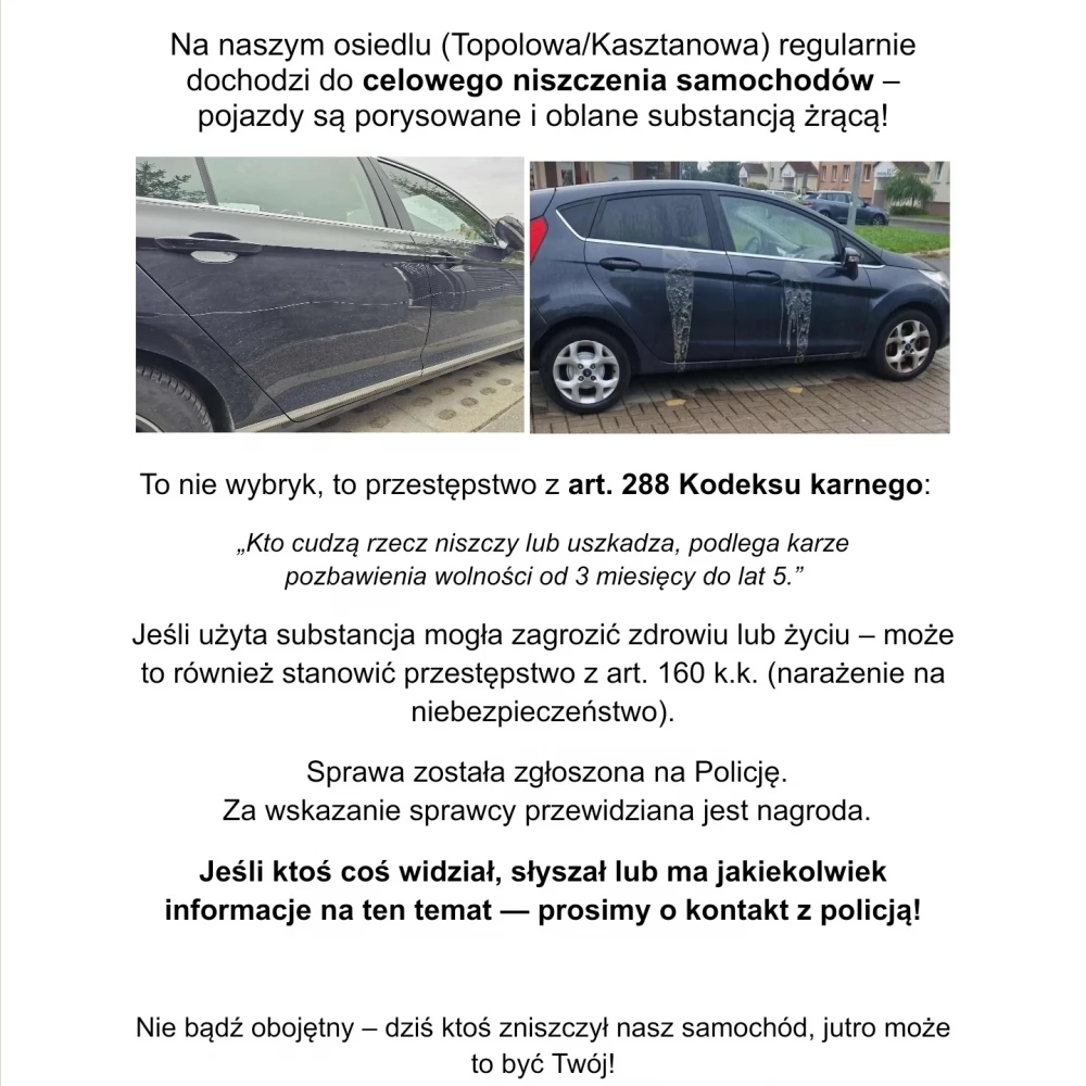 Ktoś niszczy auta na Suchostrzygach