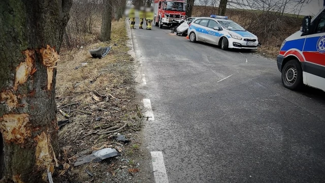 Tczew - Zjechała z drogi i uderzyła w drzewo