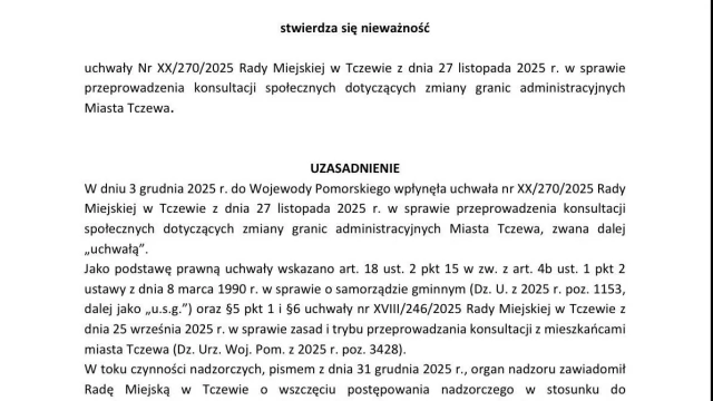 Tczew - Wojewoda unieważniła uchwałę ws. konsultacji o poszerzenie granic. W czwartek nadzwyczajna sesja