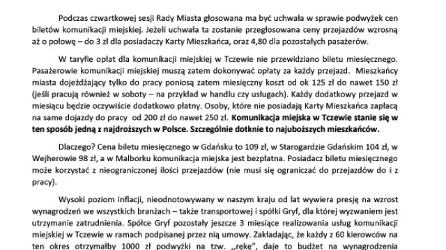 Tczew - Tczew będzie miał jedną z najdroższych komunikacji miejskich w Polsce!