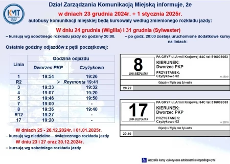 Tczew - Sprawdź, jak w okresie świątecznym pojadą autobusy