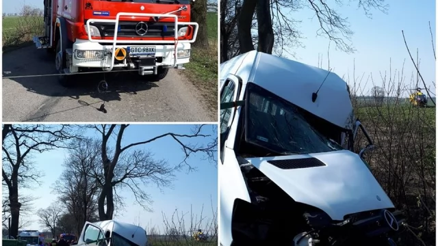 Tczew - Bus wjechał w drzewo. Osiem osób rannych, na miejscu LPR