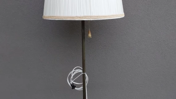 Tczew - Stara lampa stojąca podłogowa mosiądz 172cm abażur