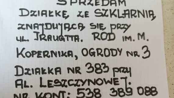 Tczew - Sprzedam działkę ze szklarnią