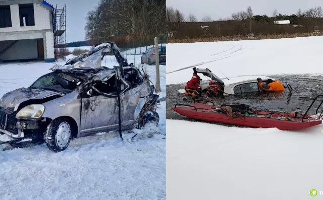 Tczew - Wjechali samochodem na zamarznięte jezioro. Lód się załamał. Byli pijani [AKTUALIZACJA]