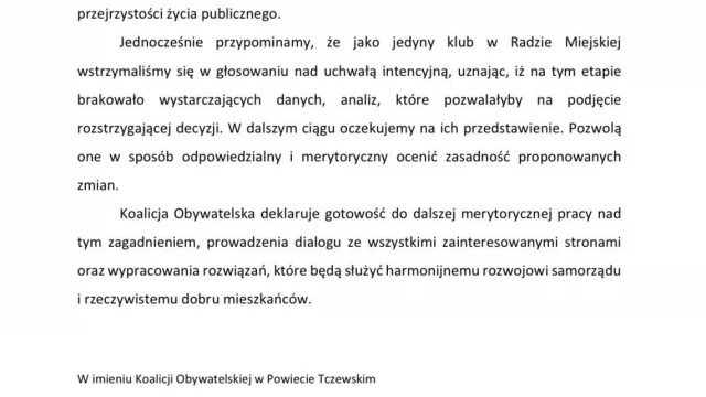 Tczew - KO zabiera głos ws. poszerzenia granic miasta