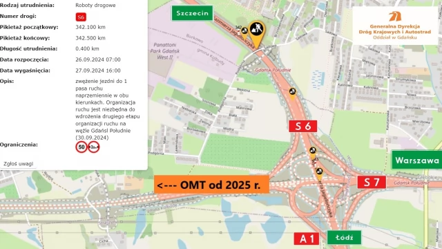 Tczew - Ważna zmiana dla kierowców na węźle Gdańsk Południe