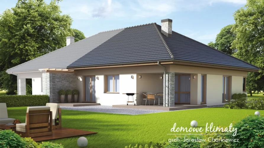 Projekt parterowego domu aster na waską działkę