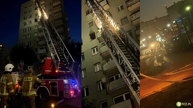 Tczew - Nocny pożar w wieżowcu. Płomienie buchały przez okno