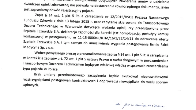 Tczew - Tczewski poseł o szpitalu - złożona oferta właściwa, interpretacja przepisów błędna