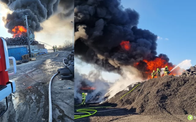 Tczew - Pożar w Rożentalu opanowany. Strażacy nadal dogaszają tysiące płonących opon