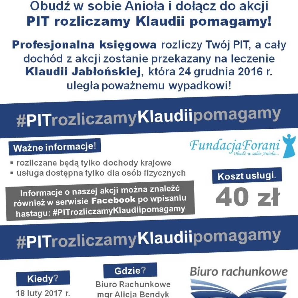 Akcja charytatywna w Gniewie "PIT rozliczamy Klaudii pomagamy"