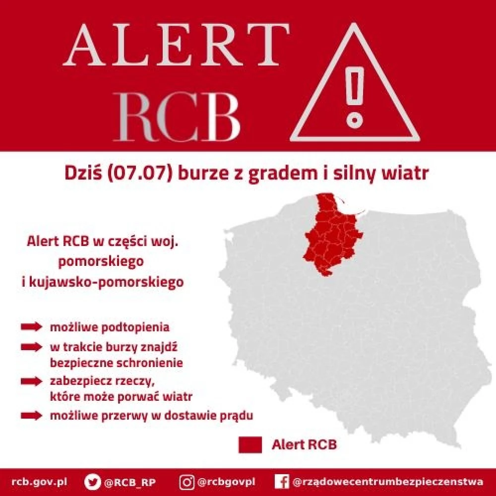 Alert RCB! "Gwałtowne burze i silny wiatr. Możliwe przerwy w dostawie prądu"