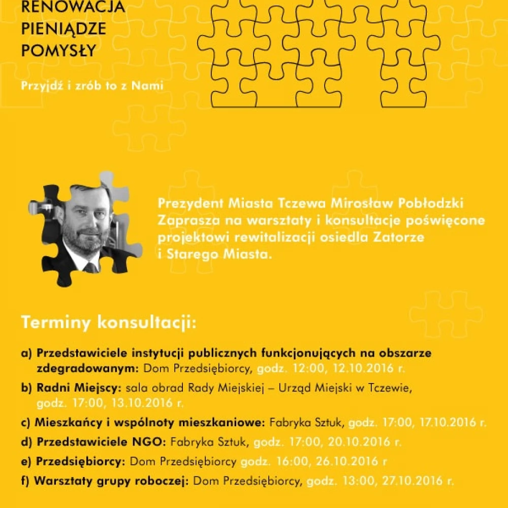Rewitalizacja - prezydent Tczewa zaprasza do konsultacji 20.10 br.