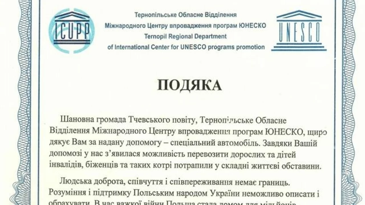 Bus z powiatu tczewskiego trafił na Ukrainę na potrzebę UNESCO