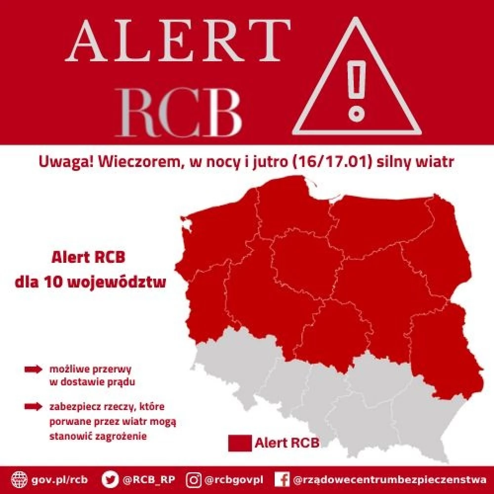 Alert RCB w związku z możliwą wichurą