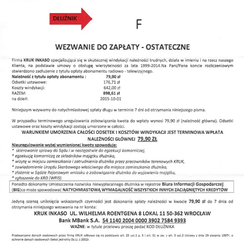 Uwaga na fałszywe listy i maile informujące o rzekomym zadłużeniu