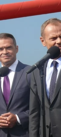 Sławomir Nowak z Donaldem Tuskiem na moście w Kwidzynie