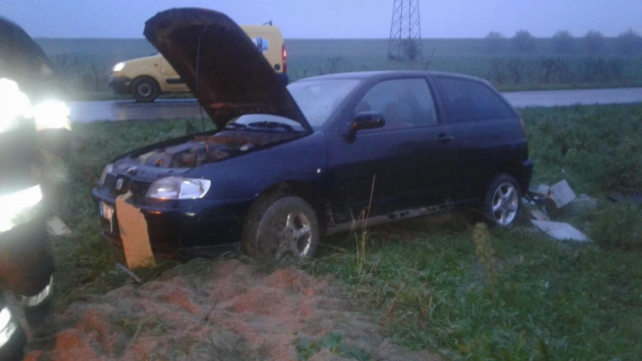 Czatkowy. Auto wypadło z drogi i staranowało skrzynkę gazową