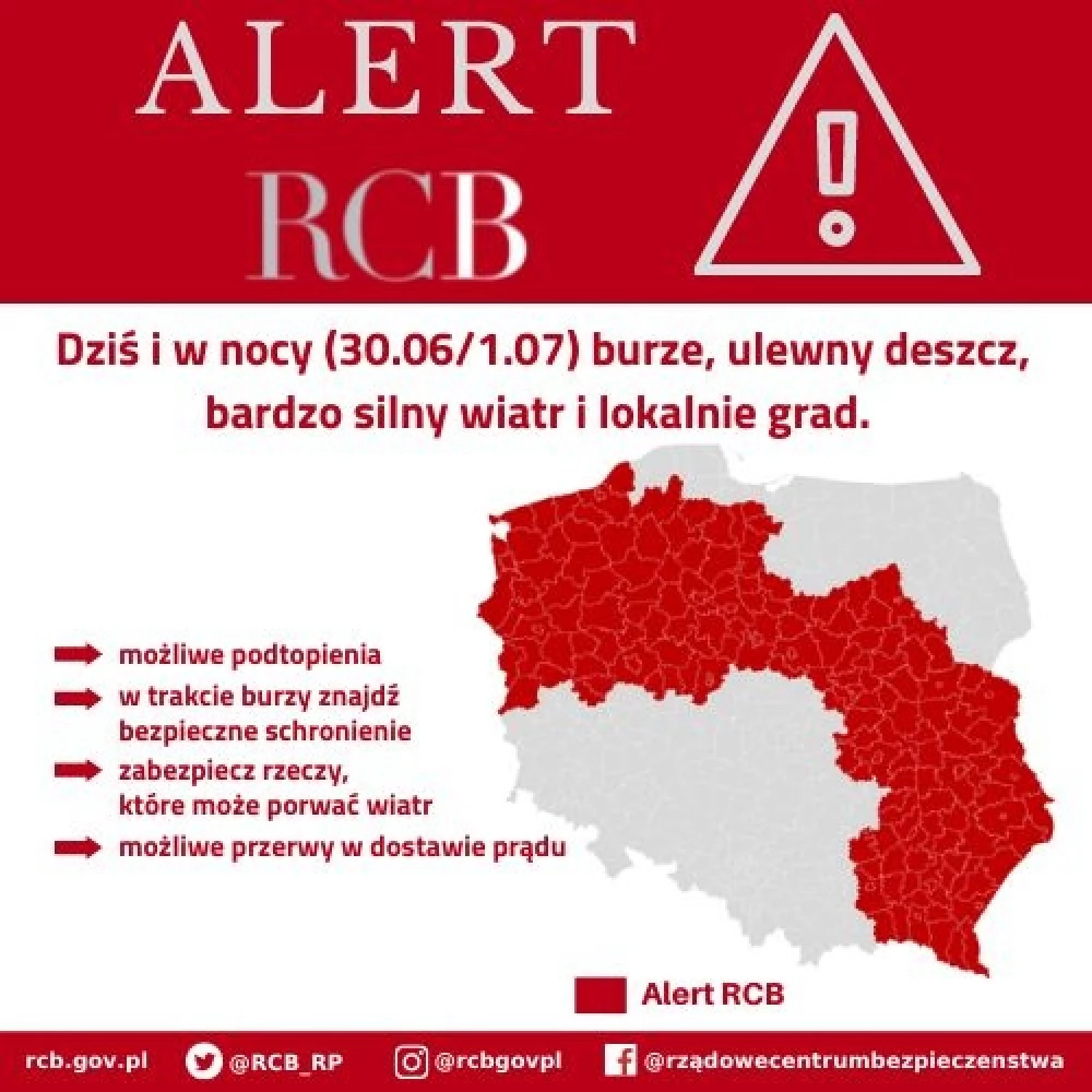 Alert RCB! "Zabezpiecz rzeczy, które może porwać wiatr"