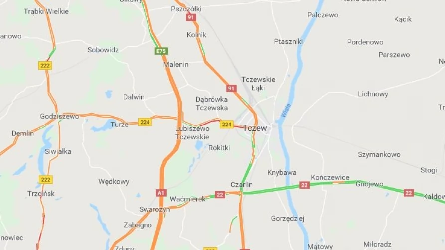 Mapy Google - natężenie ruchu o godzinie 8.00
