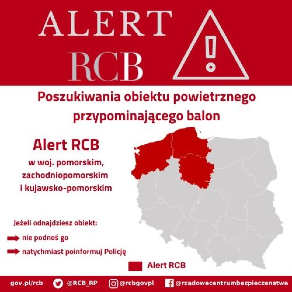 Alert RCB. "Poszukiwania obiektu przypominającego balon"