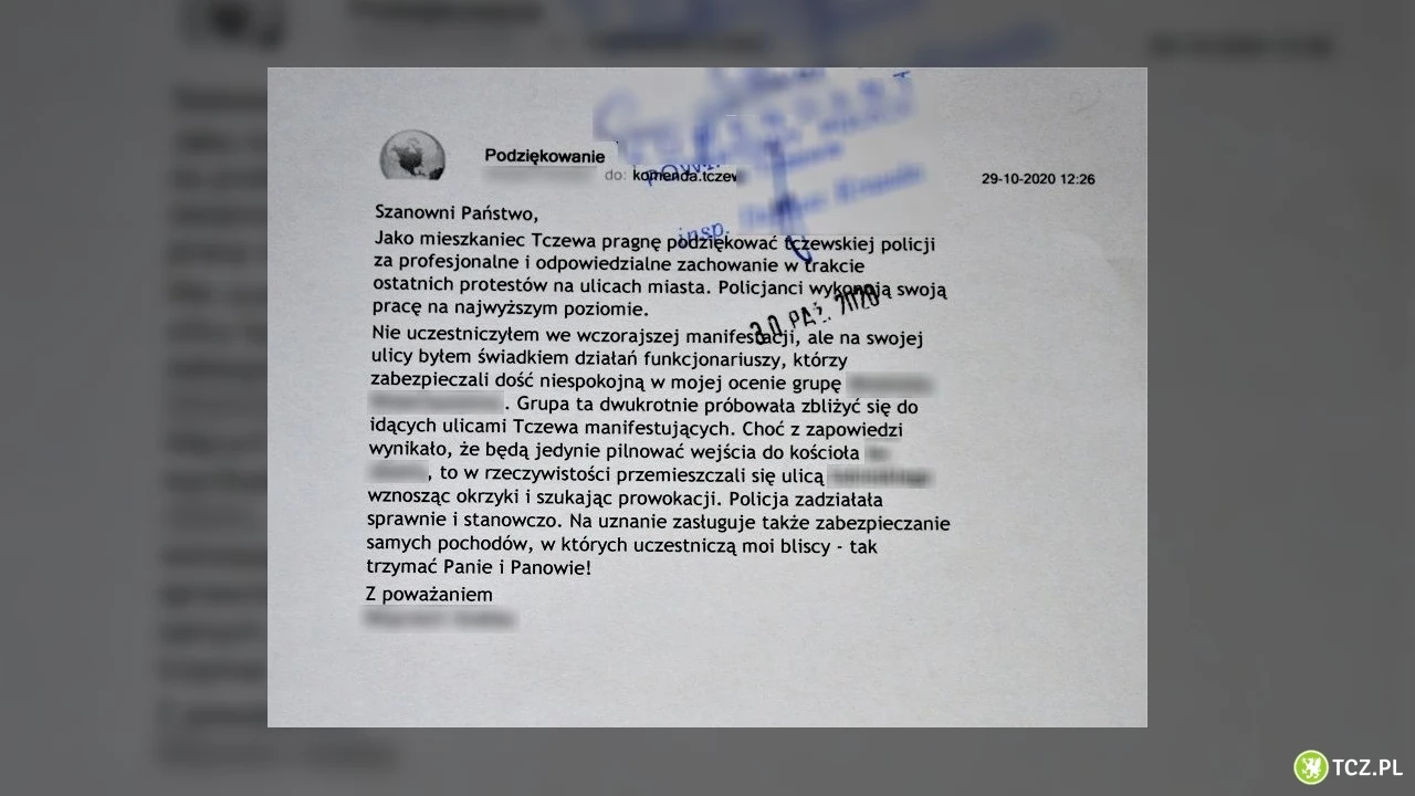 Mieszkaniec dziękuje policji za "profesjonalne zabezpieczanie protestów"