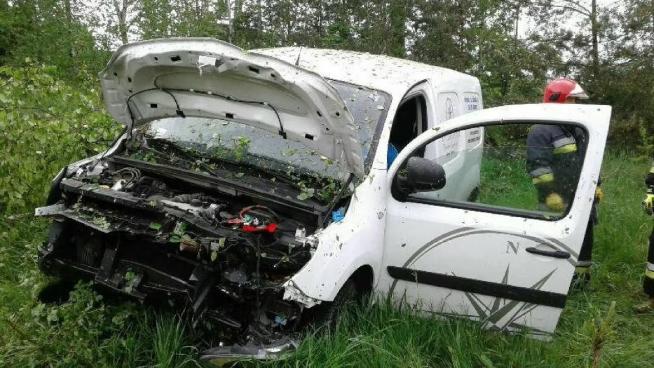 Bus wjechał w drzewo. Kierowcę uwalniali strażacy