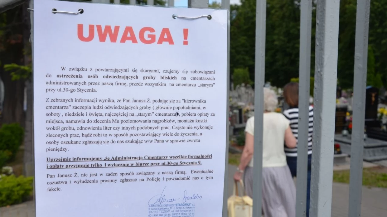 Administracja cmentarza ostrzega przed "kierownikiem". "Wyłudzenia proszę zgłaszać na policję"
