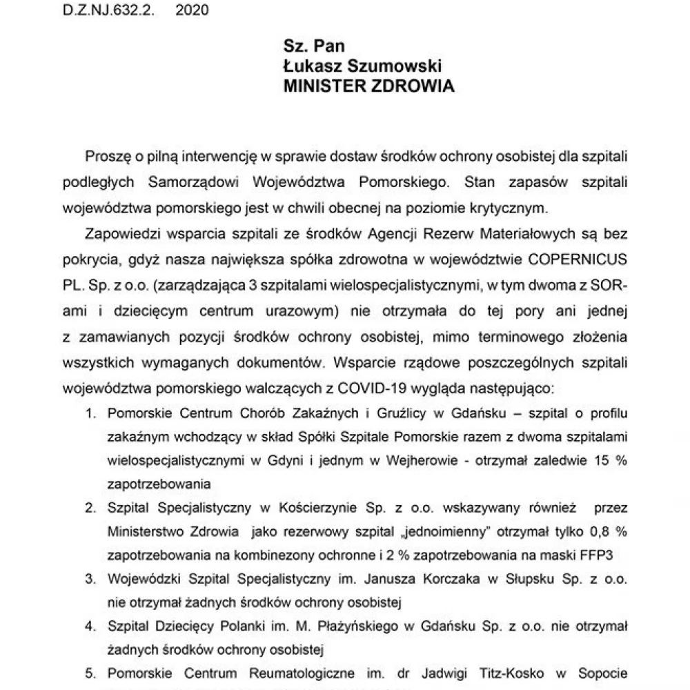 Dramatyczny list władz województwa do resortu zdrowia. "Stan zapasów na poziomie krytycznym"