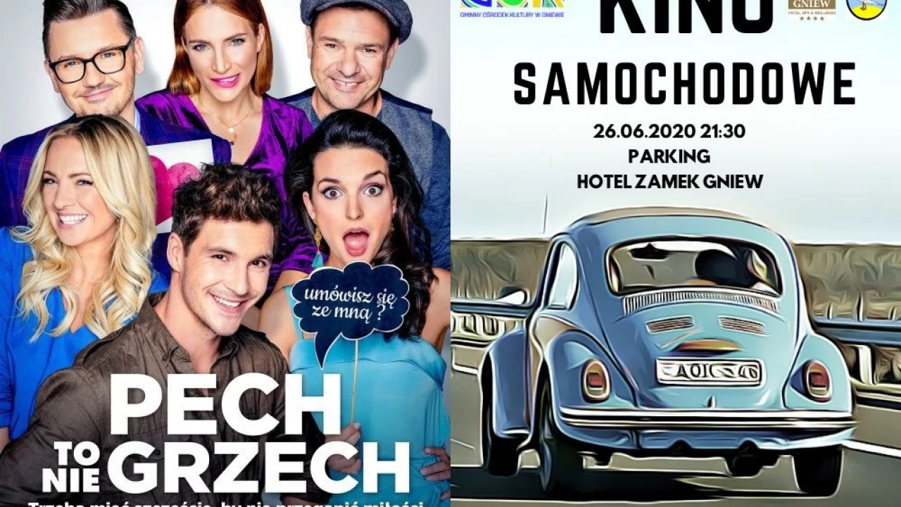 Kino samochodowe w Gniewie. Seans filmu "Pech to nie grzech"