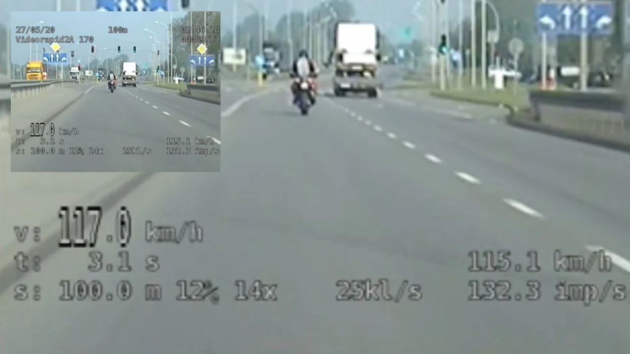 Motocyklista stracił prawo jazdy. Jechał o 67 km/h za szybko