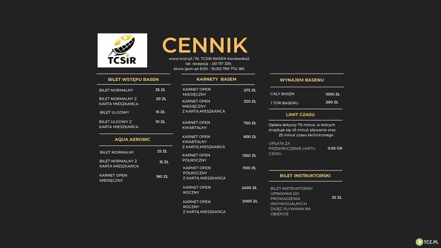 Cennik TCSiR (25.02.2026)