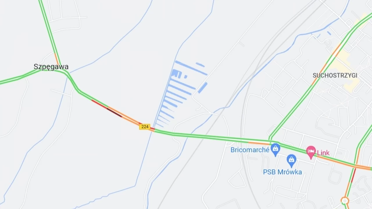 Prace drogowe na drodze prowadzącej do A1