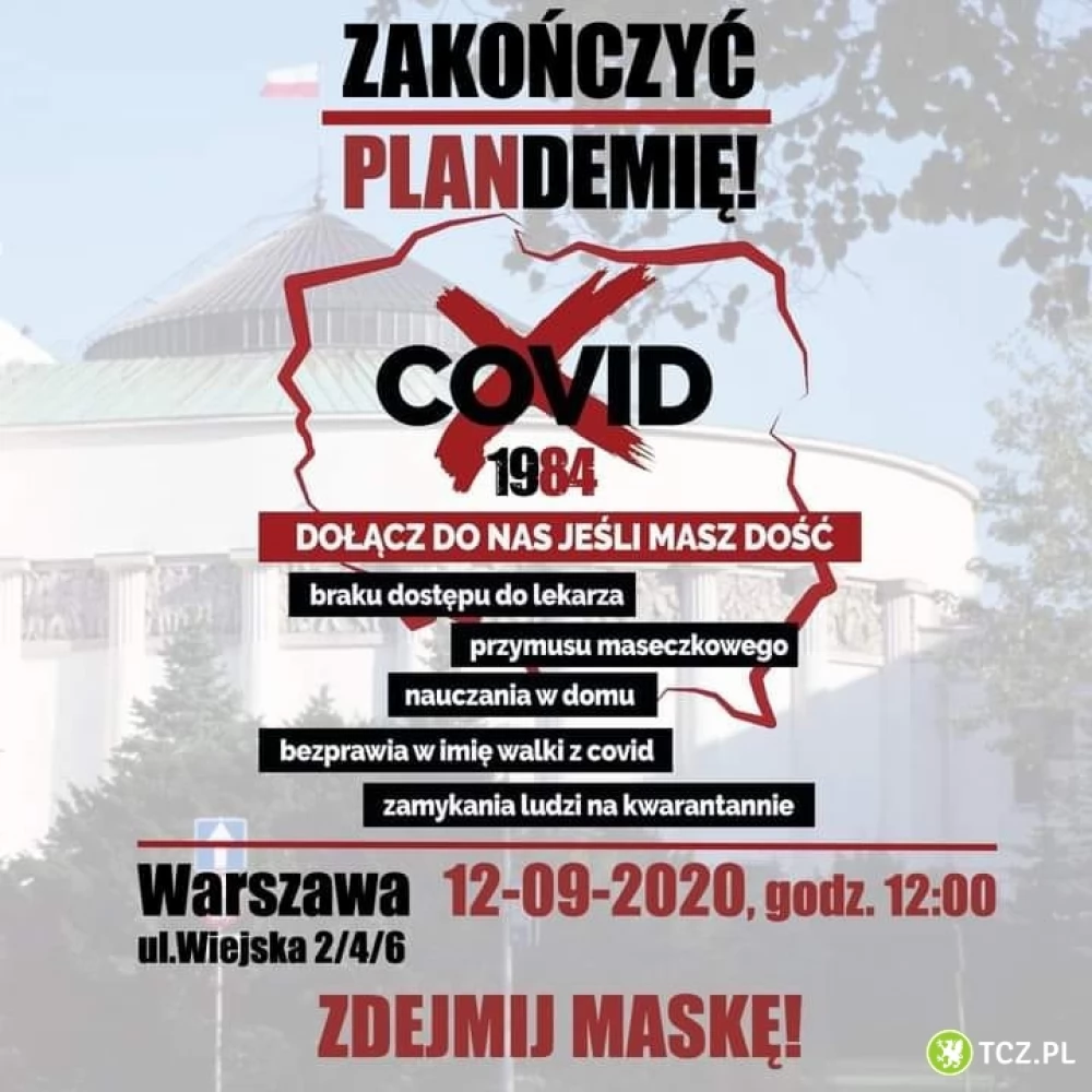 Protest "zakończyć plandemię" z Tczewa do Warszawy