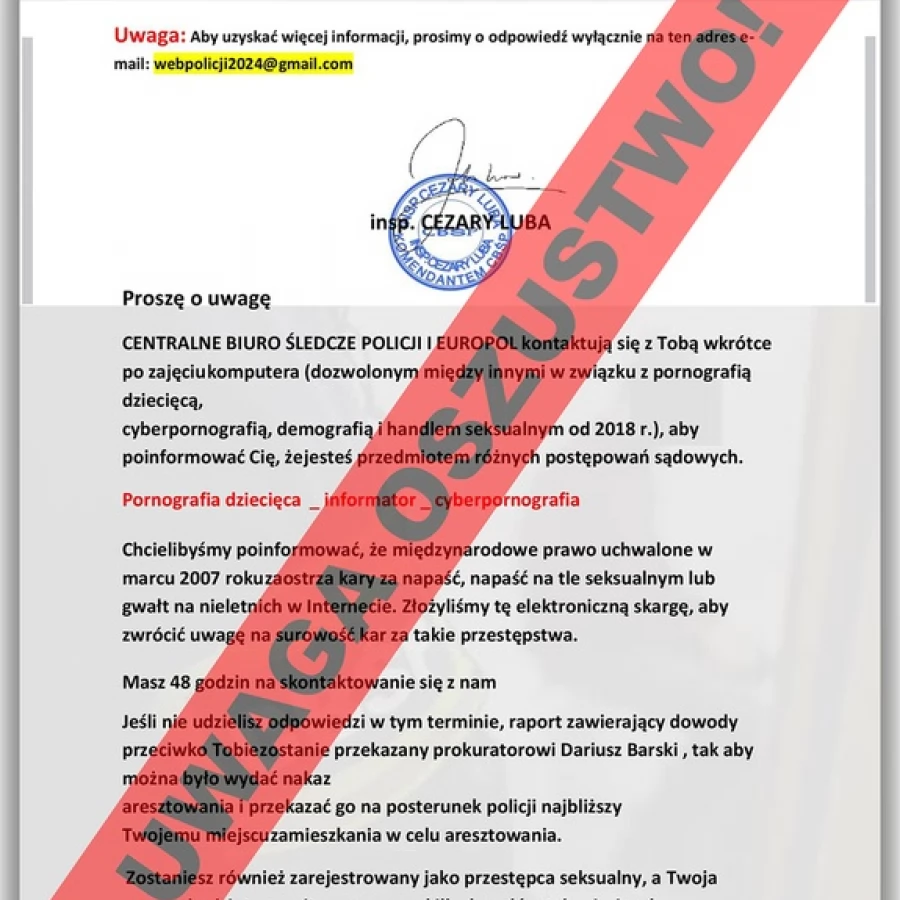 Straszą, że na Twoim komputerze jest porn*grafia dzieci*ęca. CBŚP ostrzega przed oszustami