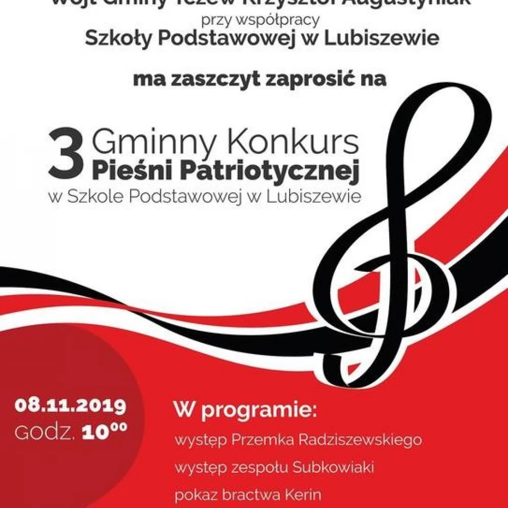 W Lubiszewie odbędzie się III Gminny Konkurs Pieśni Patriotycznej
